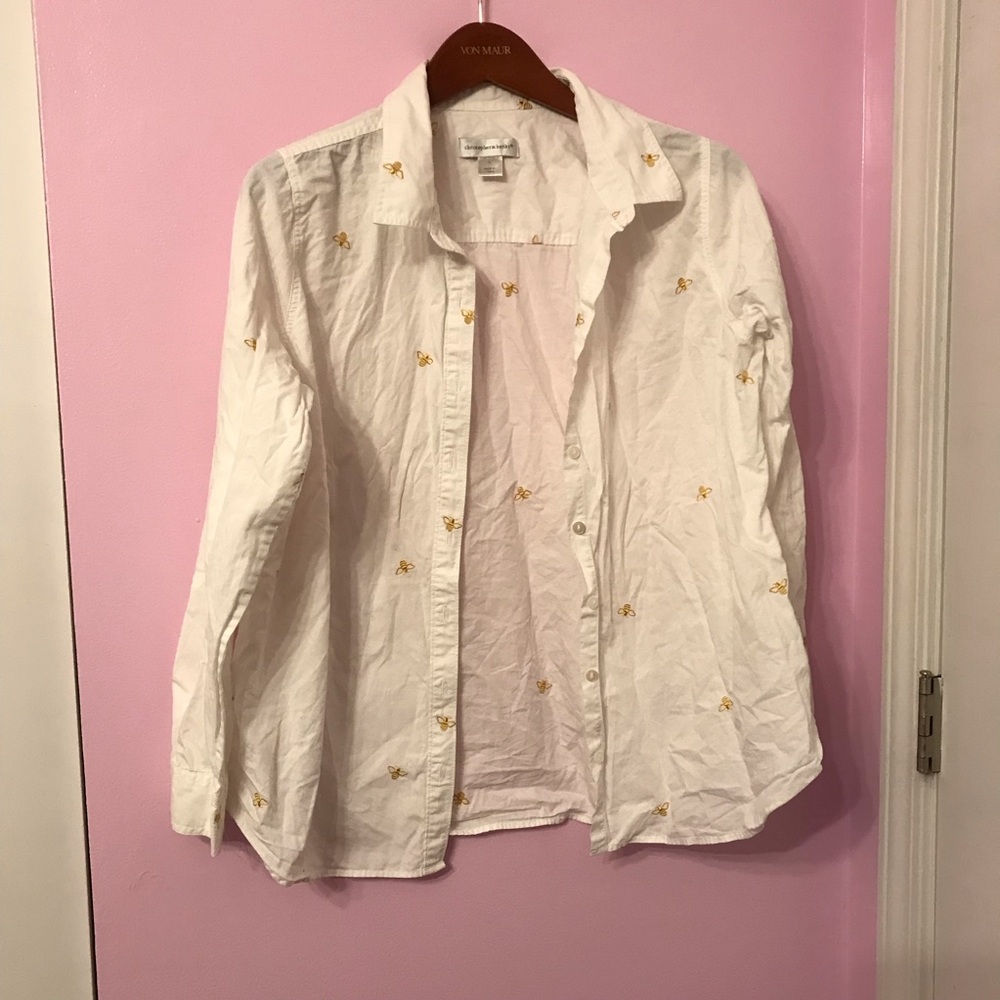 Christopher & Banks White Bee Button Down Shirt size large